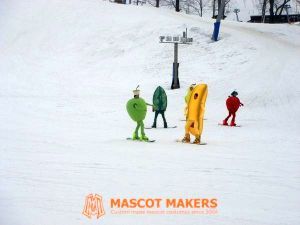 mascots snowboarding